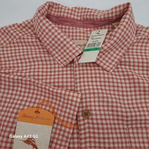 Tommy Bahama King of Gingham Silk Shirt Orange White Plaid T39450 Mens Large NWT
